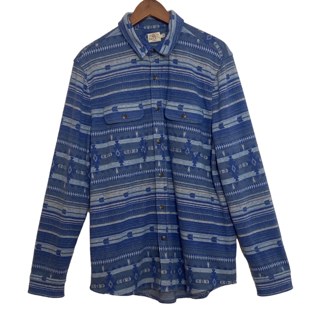 Faherty Legend Shirt Men Large Blue Flannel Doug Good Feather Long Sleeve